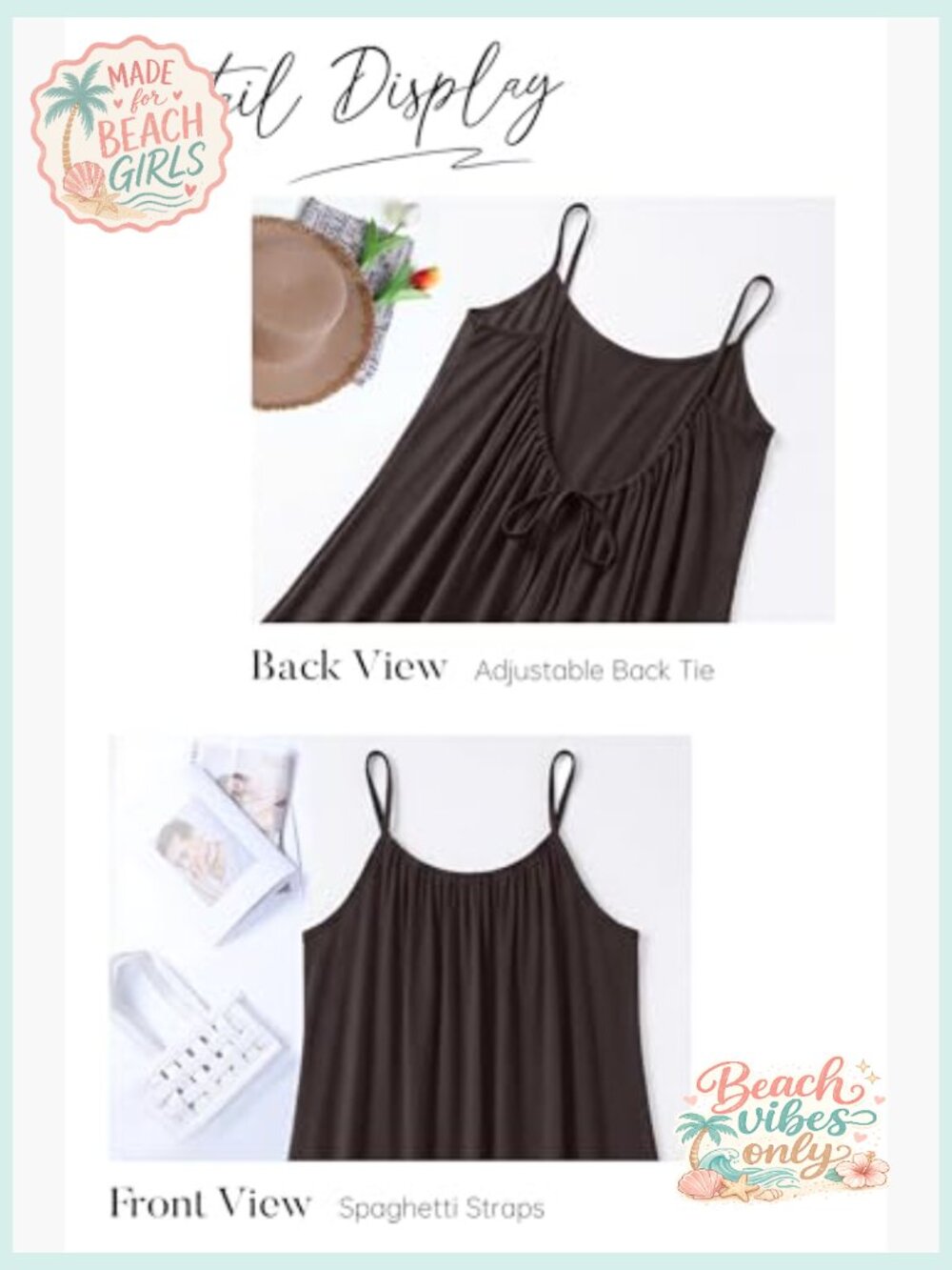 Backless Cami Maxi Sundress - Spaghetti Strap Beach Vacation Swimsuit Coverup - Picture 5 of 7
